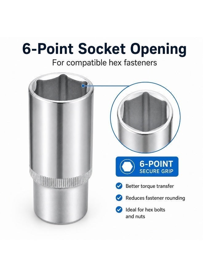 24mm Deep Socket Wrench, 1/2 Inch Square Drive, 6 Point Chrome Vanadium Steel Socket for Ratchet, Breaker Bar, Automotive Repair and Workshop Use - Image 5