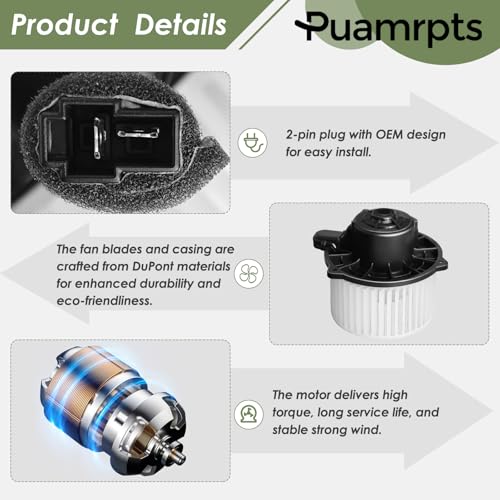PUAMRPTS AC Heater Blower Motor - Compatible with Hyundai & Kia Vehicles - Sonata 2006-2010, Accent 2003-2011, Optima 2006-2010, Azera, Tucson - Motor Fan# 700133 - Image 4