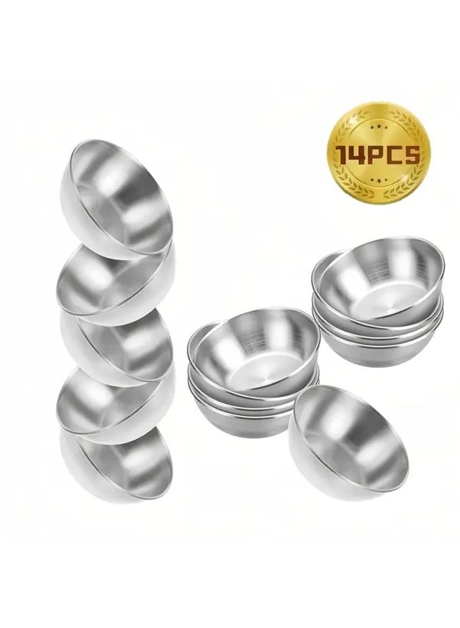 Silvery Stainless Steel Dipping Bowls 14pcs Sushi Small Plates Stackable Kitchen Prep - Image 1