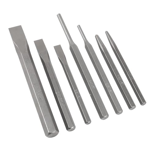 Performance Tool مجموعة أدوات الأداء W760 المكونة من 7 قطع من المثاقب والمطارق، فولاذ عالي الكربون، مثالية للأعمال المعدنية - Image 1