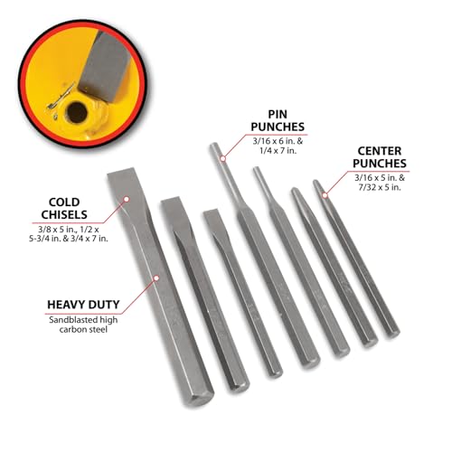 Performance Tool مجموعة أدوات الأداء W760 المكونة من 7 قطع من المثاقب والمطارق، فولاذ عالي الكربون، مثالية للأعمال المعدنية - Image 3