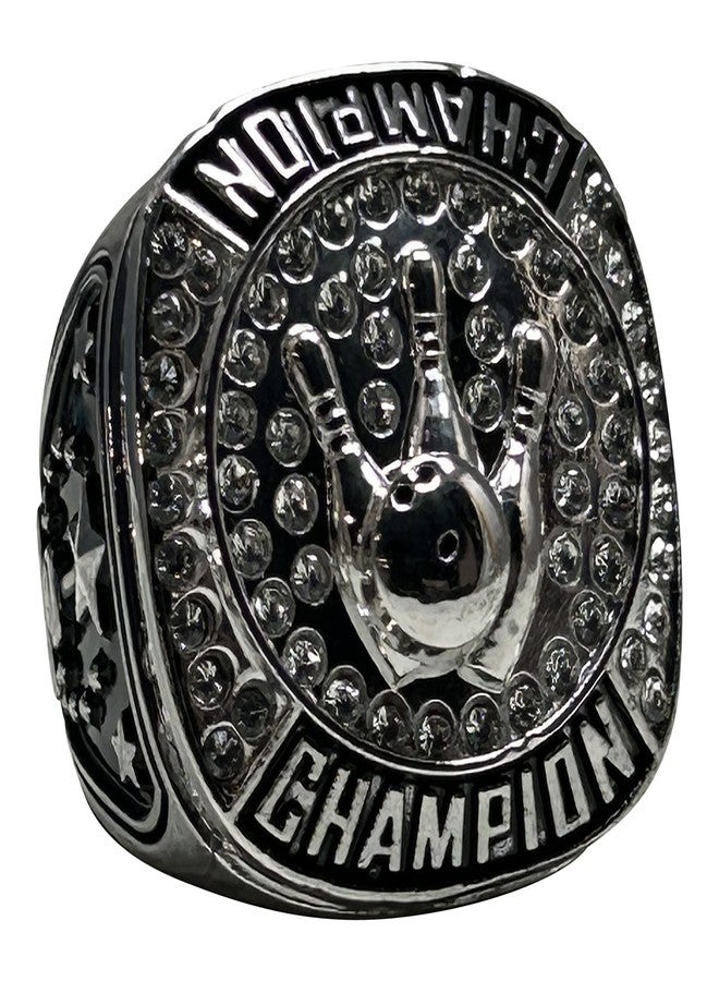 Express Medals Champion Bowling Trophy Ring Award Gift Fantasy Prize with Display Neck Chain and Stand Championship Rings - Image 1