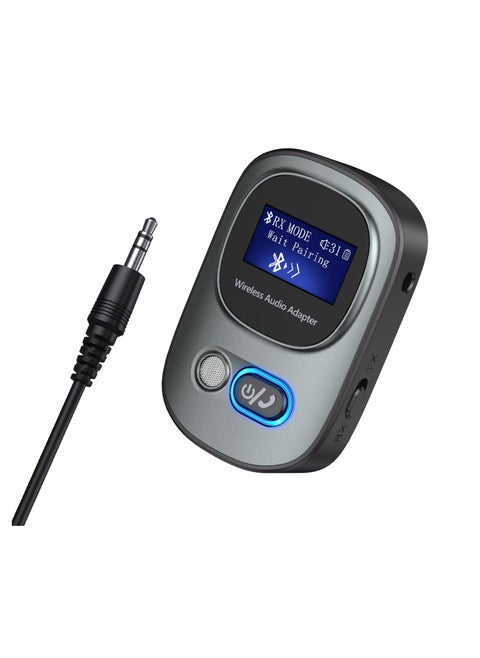 Bluetooth 5.3 Transmitter and Receiver, Bluetooth Adapter Audio with LED Display, Hand-Free Call 3.5mm Bluetooth Aux Adapter, Support TF Card, Volume Control, Navigation, for PC, TV, Home Audio