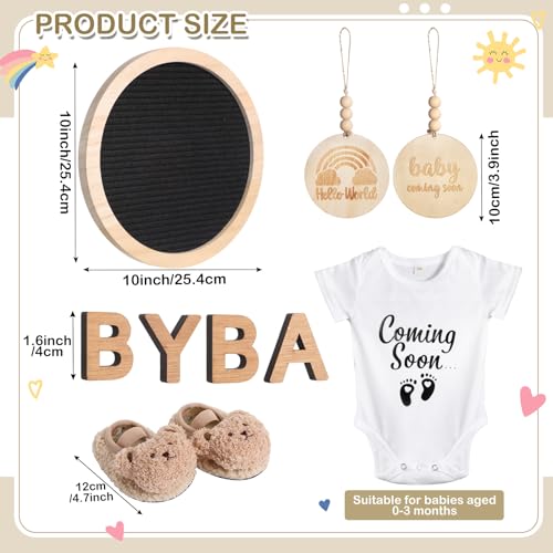 Canlierr 8 Pcs Pregnancy Announcement Set Pregnancy Reveal Ideas Include Felt Letter Round Board Kit Baby Bodysuit Booties Wood Blocks Wooden Signs for Coming Soon Baby AnnouncementBlack - Image 3