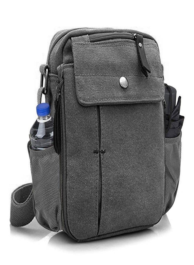 Ciana Multifunctional Canvas Messenger Bag Satchel with Mesh Water Bottle Pocket - Lightweight, Durable Crossbody Bag for Everyday Use (Grey) - Image 1