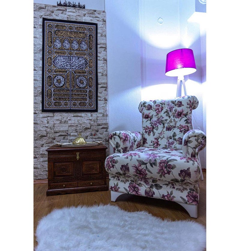 Modefa Islamic Turkish Home Wall Decor Kaba Door Quran Tapestry Black Silver Gold (Tapestry Only) - Image 5