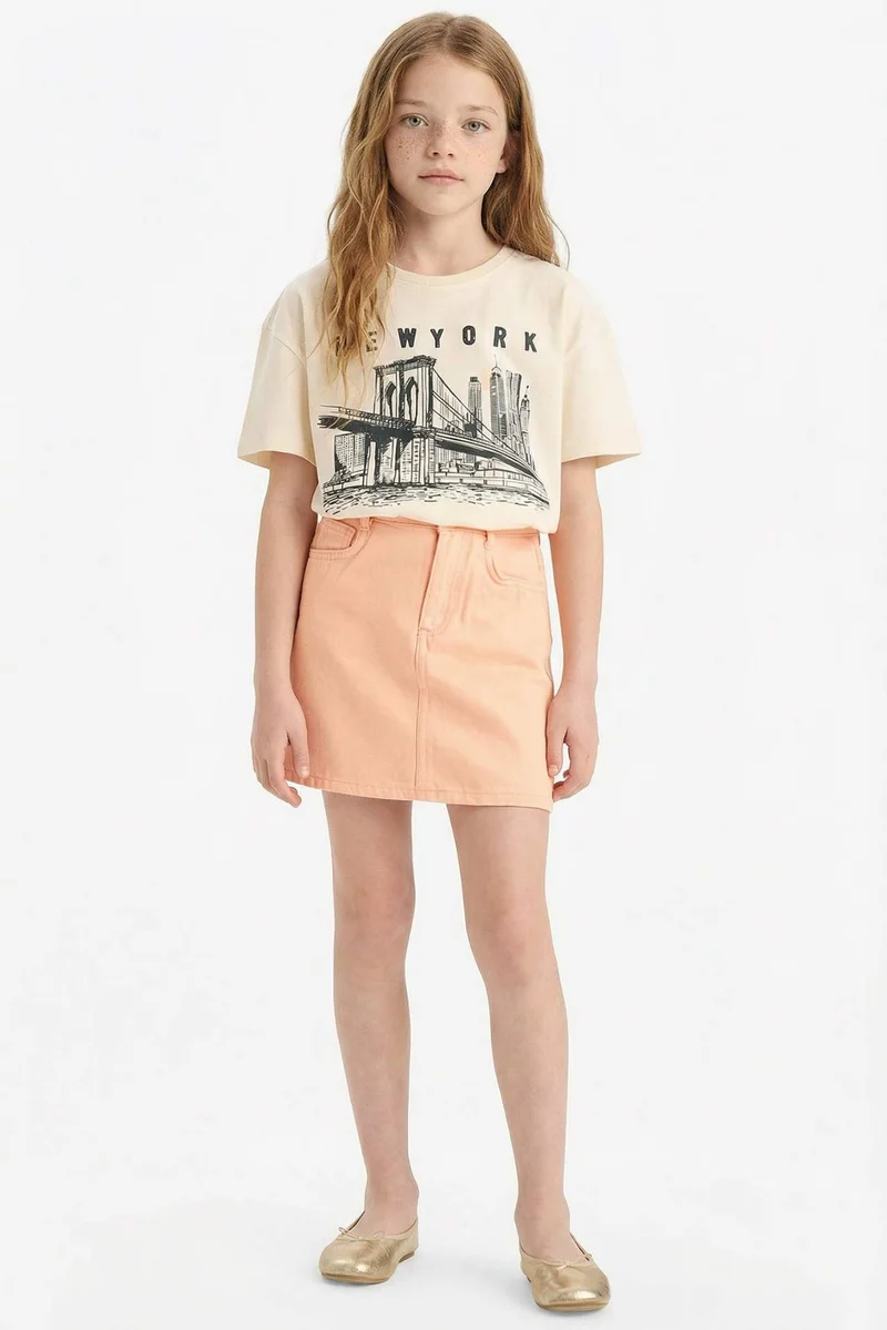 DeFacto Girl Relax Fit Crew Neck Printed T-Shirt