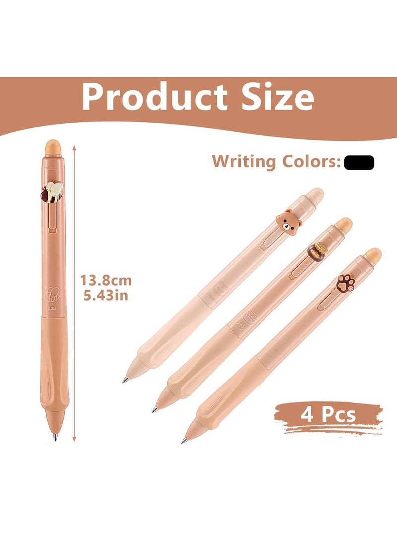 4 قطع من أقلام الجل القابلة للمسح 0.5 مم، أقلام حبر لطيفة قابلة للسحب، أقلام حبر جاف محمولة ذات رأس رفيع، أقلام تحديد مريحة وقابلة للمسح، مع ممحاة شفافة لكتابة ملاحظات الرسم، لون أسود - Image 2