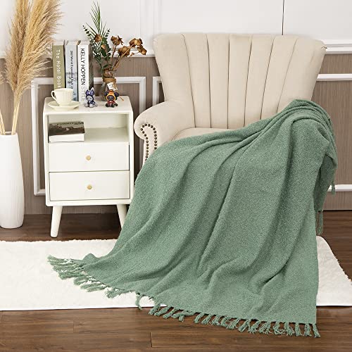 Gealaek Decorative Fluffy Green Throw Blanket Fringe Lightweight Fuzzy Faux Cashmere Soft Cozy Throws for Sofa Bed Farmhouse 50" x 60" - Image 3