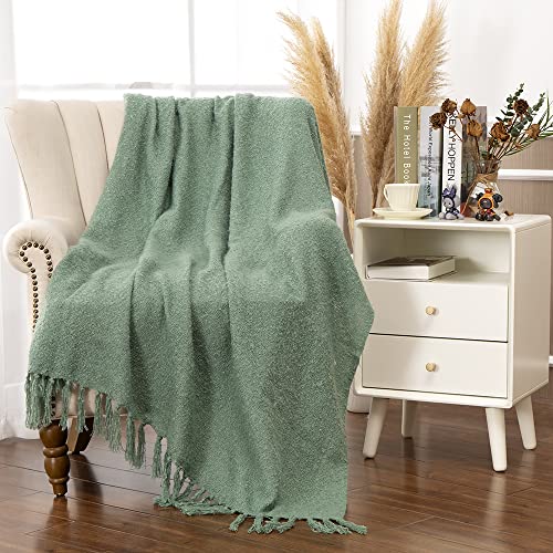 Gealaek Decorative Fluffy Green Throw Blanket Fringe Lightweight Fuzzy Faux Cashmere Soft Cozy Throws for Sofa Bed Farmhouse 50" x 60" - Image 2
