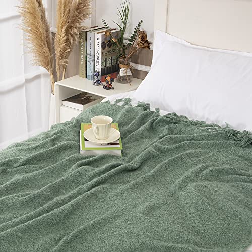 Gealaek Decorative Fluffy Green Throw Blanket Fringe Lightweight Fuzzy Faux Cashmere Soft Cozy Throws for Sofa Bed Farmhouse 50" x 60" - Image 5