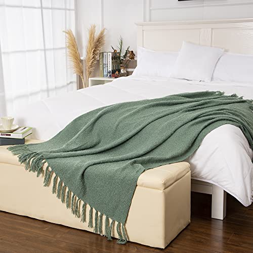 Gealaek Decorative Fluffy Green Throw Blanket Fringe Lightweight Fuzzy Faux Cashmere Soft Cozy Throws for Sofa Bed Farmhouse 50" x 60" - Image 4
