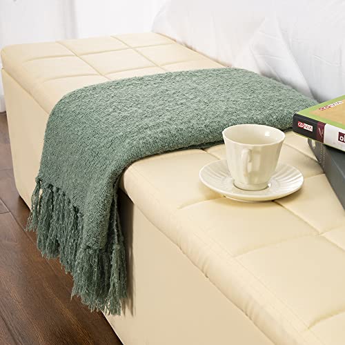 Gealaek Decorative Fluffy Green Throw Blanket Fringe Lightweight Fuzzy Faux Cashmere Soft Cozy Throws for Sofa Bed Farmhouse 50" x 60" - Image 1
