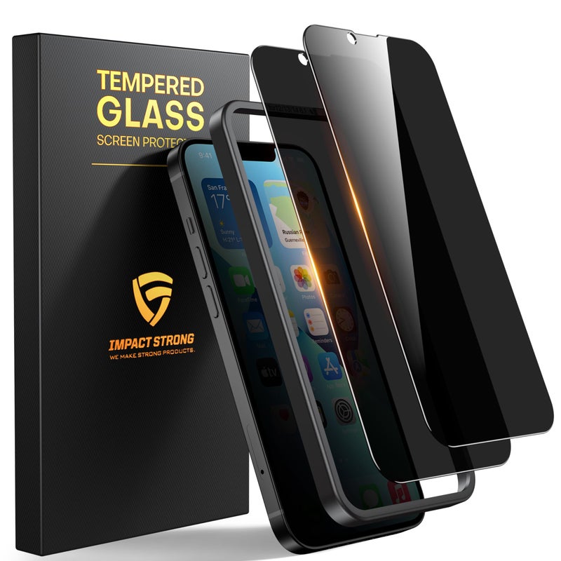 ImpactStrong Anti-Spy Privacy Screen Protector for iPhone 16e / iPhone 13 / iPhone 13 Pro (6.1-Inch), 9H Tempered Glass, Shatter-Resistant, Anti-Scratch, Easy Install Kit, Case Friendly, 2-Pack - Image 1