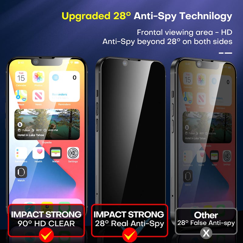 ImpactStrong Anti-Spy Privacy Screen Protector for iPhone 16e / iPhone 13 / iPhone 13 Pro (6.1-Inch), 9H Tempered Glass, Shatter-Resistant, Anti-Scratch, Easy Install Kit, Case Friendly, 2-Pack - Image 3