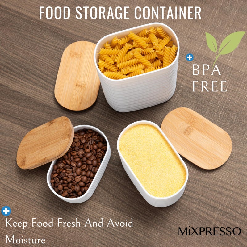 Mixpresso White Canisters Sets for the Kitchen â€“ 3-Piece Airtight Plastic Sugar Container Set with Bamboo Lids in Three Different Sizes â€“ Decorative Modern Storage Jars for Coffee, Tea & Countertops - Image 4