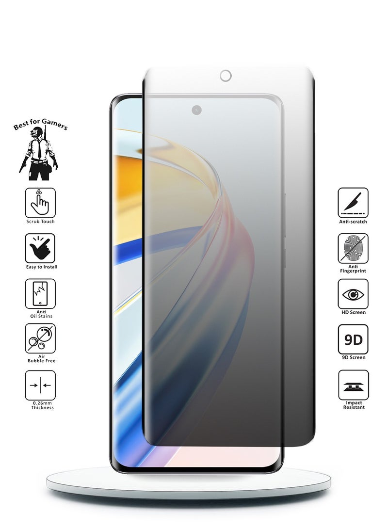 Wtech Honor X9b 5G 2023 - Nano Ceramic Privacy Full Glue Full Cover Matte Flexible Screen Protector (MSCNMP) - Clear/Black - Image 3