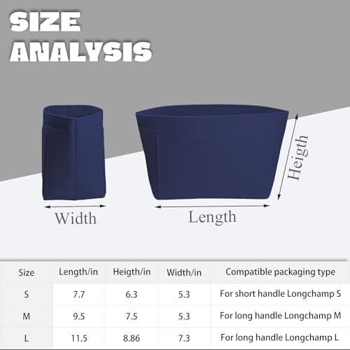 Lckaey Purse Organizer Insert For Longchamp Le Pliage Inserts With Zipper Handbag Felt Insert Tote Bag Organizador Y012-navyblue-L - Image 4