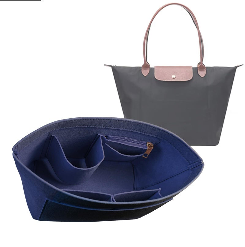 Lckaey Purse Organizer Insert For Longchamp Le Pliage Inserts With Zipper Handbag Felt Insert Tote Bag Organizador Y012-navyblue-L - Image 1