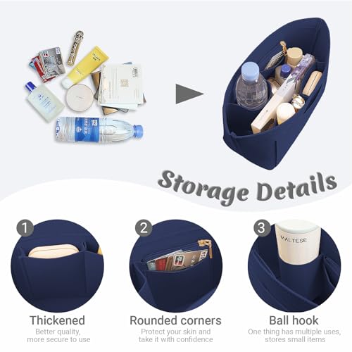 Lckaey Purse Organizer Insert For Longchamp Le Pliage Inserts With Zipper Handbag Felt Insert Tote Bag Organizador Y012-navyblue-L - Image 5