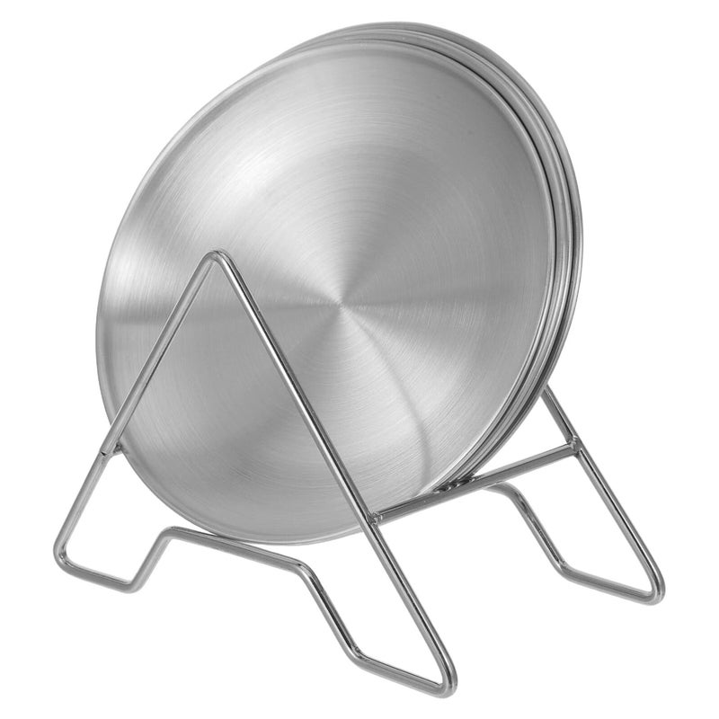 Stainless Steel 14cm Round Dinner Plates With Storage Rack Set of 6 For Appetizer Dessert - Image 2
