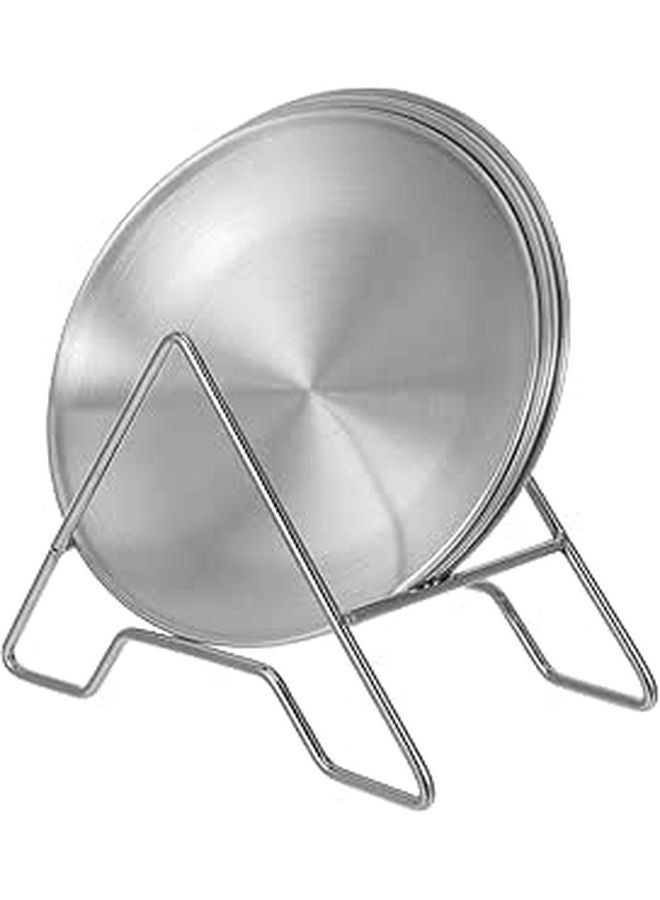 Stainless Steel 14cm Round Dinner Plates With Storage Rack Set of 6 For Appetizer Dessert - Image 1