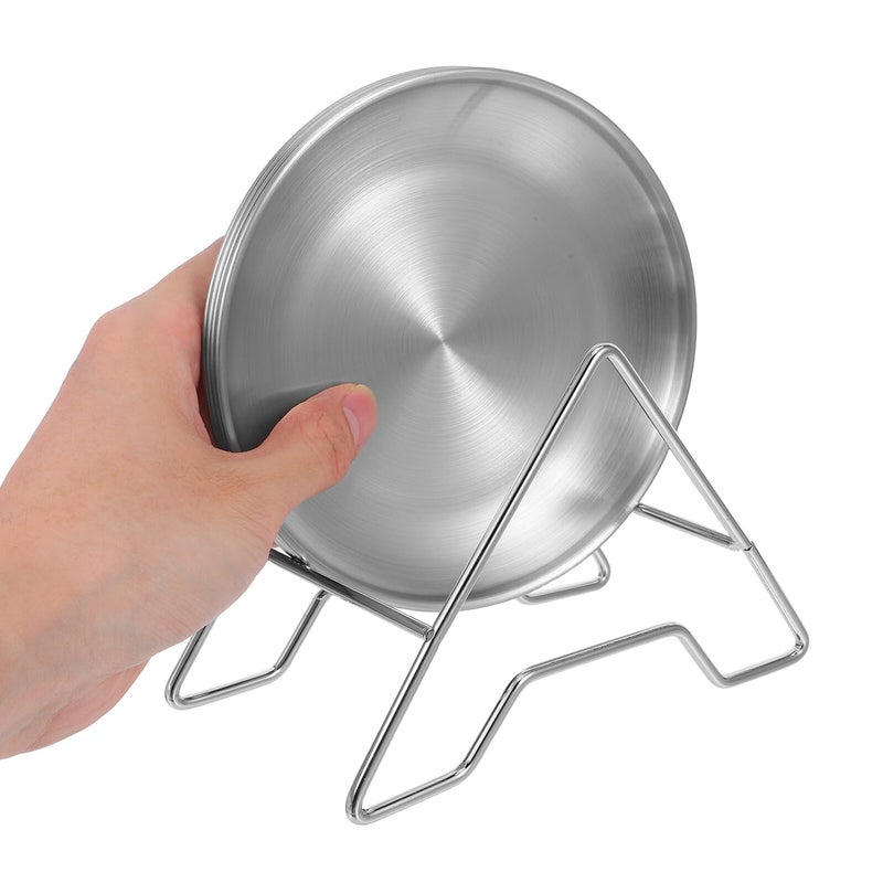 Stainless Steel 14cm Round Dinner Plates With Storage Rack Set of 6 For Appetizer Dessert - Image 5