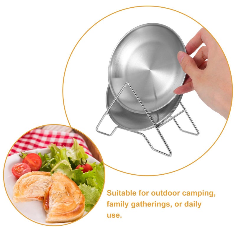 Stainless Steel 14cm Round Dinner Plates With Storage Rack Set of 6 For Appetizer Dessert - Image 4