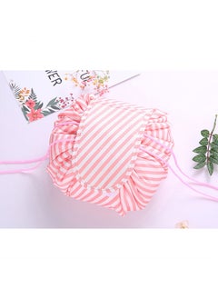 MARGOUN Make up Bag Drawstring Travel Cosmetic Bag Round Magic Toiletry Beauty Kit Pouch Striped Pink  - Image 1
