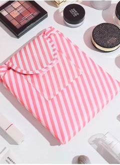 MARGOUN Make up Bag Drawstring Travel Cosmetic Bag Round Magic Toiletry Beauty Kit Pouch Striped Pink  - Image 4