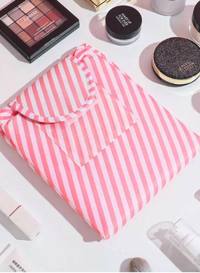 MARGOUN Make up Bag Drawstring Travel Cosmetic Bag Round Magic Toiletry Beauty Kit Pouch Striped Pink  - Image 4