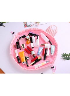 MARGOUN Make up Bag Drawstring Travel Cosmetic Bag Round Magic Toiletry Beauty Kit Pouch Striped Pink  - Image 2