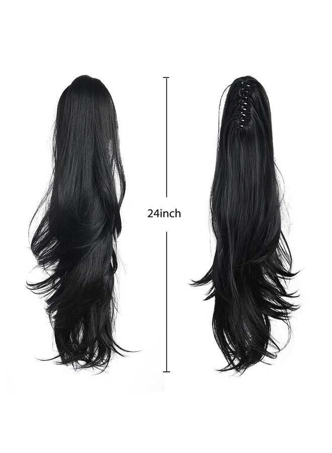 HSPJHTM Ponytail Extension Black Hair Extensions Extension Claw For Women Curly Piece 24" Synthetic Pony Tail Very Long & Voluminous Curled Wavy Heatresisting - Image 5