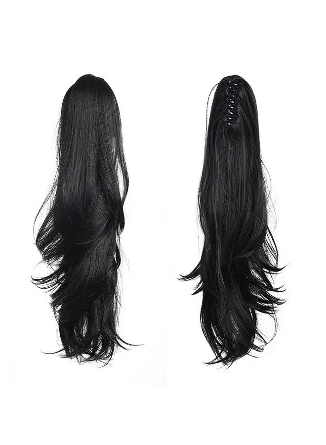 HSPJHTM Ponytail Extension Black Hair Extensions Extension Claw For Women Curly Piece 24" Synthetic Pony Tail Very Long & Voluminous Curled Wavy Heatresisting - Image 1