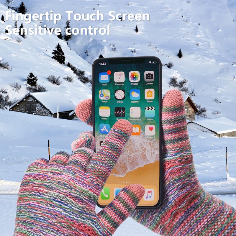 FENELY Women's Winter Warm Touch Screen Gloves Womens Thermal Cable Knit Wool Fleece Lined Glove for Cold Weather - Image 2