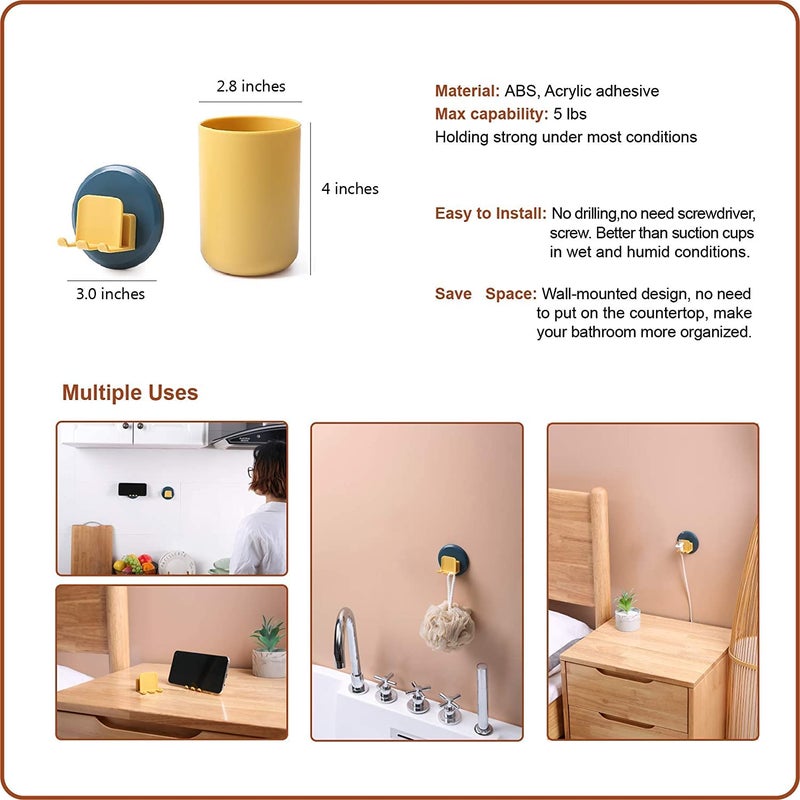 QERINKLE Toothbrush Holder Wall Mounted, Self Adhesive Toothbrush Holder for Bathroom, Mouthwash Dispenser with Cup Holder (ROUND SHAPE BRUSH HOLDER) - Image 3
