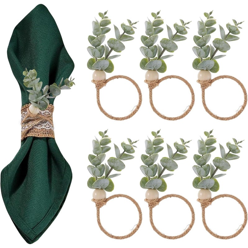 6PCS Holiday Table Decor Eucalyptus Leaf Napkin Rings For Thanksgiving Banquets Restaurants And Elegant Table Arrangements - Image 1