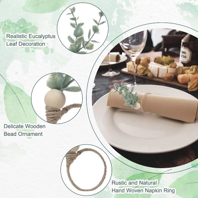 6PCS Holiday Table Decor Eucalyptus Leaf Napkin Rings For Thanksgiving Banquets Restaurants And Elegant Table Arrangements - Image 2