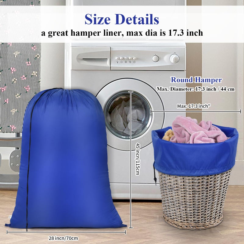 OTraki Extra Large Laundry Bag 2 Pack XL Drawstring Laundry Bag 28 x 45 inch Heavy Duty Laundry Bag Blue Clothes Organizer Washable Storage Hamper for Camp Home Dorm Hotel Laundromat Basket - Image 2