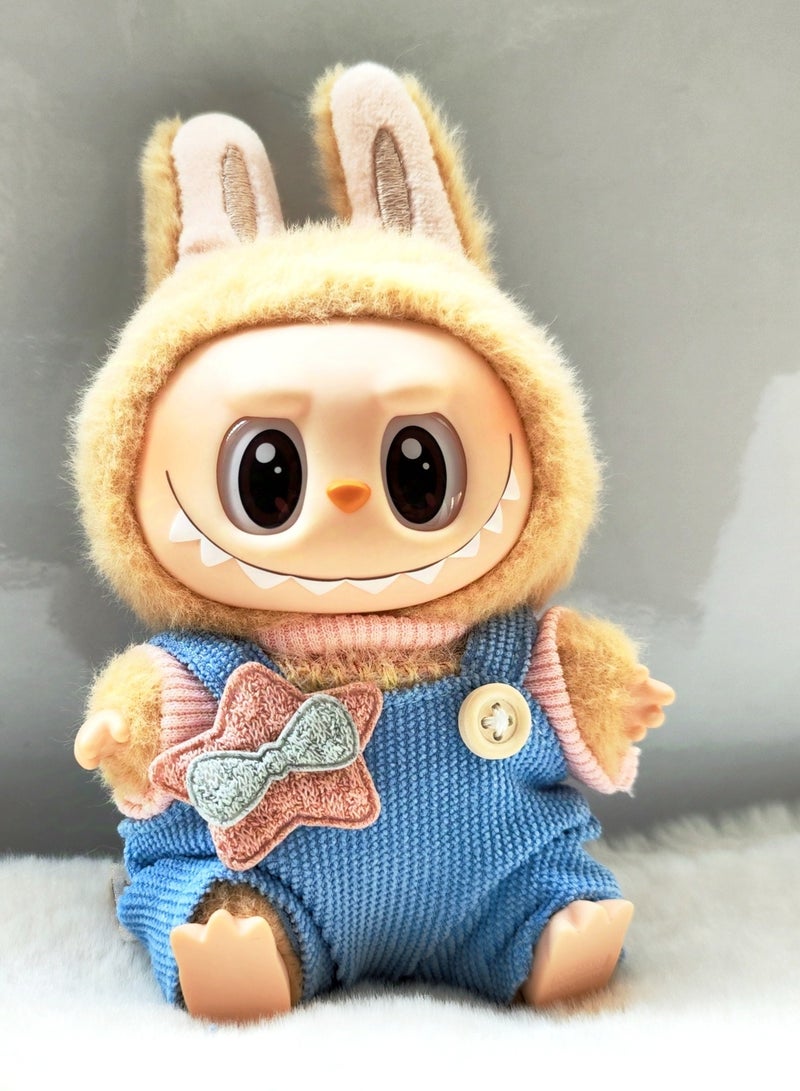 Labubu cloth (not inclued the doll) for labubu v2 labubu v1 Lila pendant overalls rainbow sweater baby clothes pink top and blue pants - Image 2