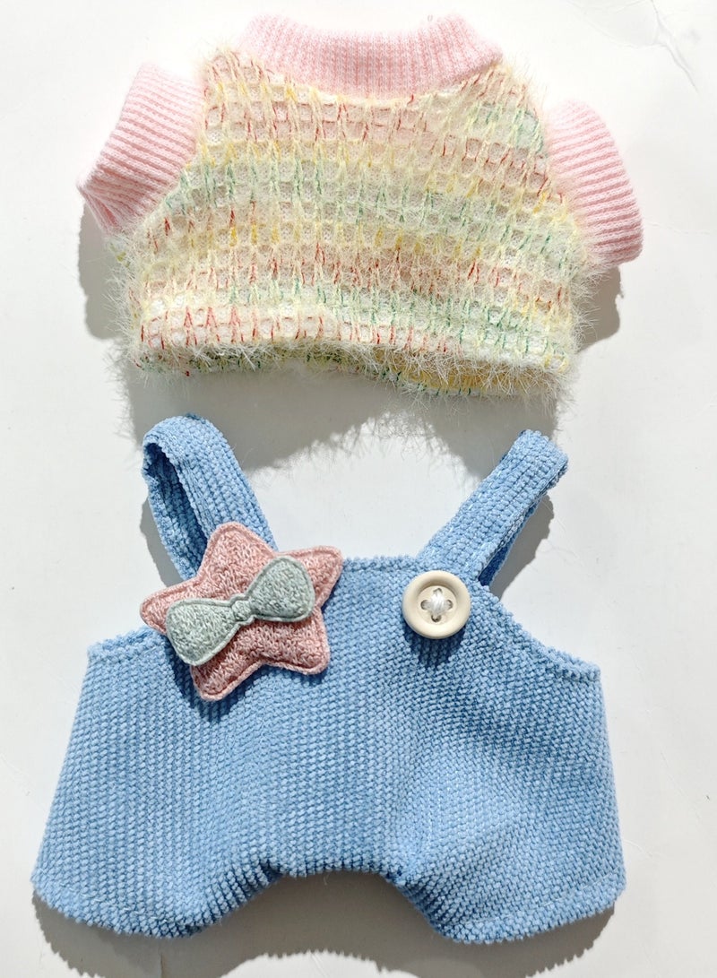 Labubu cloth (not inclued the doll) for labubu v2 labubu v1 Lila pendant overalls rainbow sweater baby clothes pink top and blue pants - Image 1