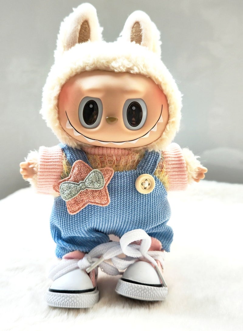 Labubu cloth (not inclued the doll) for labubu v2 labubu v1 Lila pendant overalls rainbow sweater baby clothes pink top and blue pants - Image 3