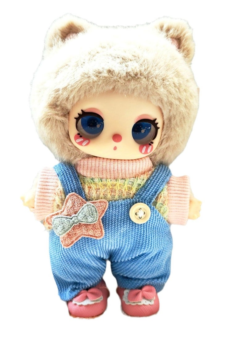 Labubu cloth (not inclued the doll) for labubu v2 labubu v1 Lila pendant overalls rainbow sweater baby clothes pink top and blue pants - Image 4