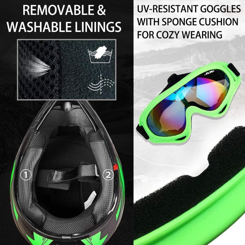 ILM Youth Kids ATV Motocross Helmet with Goggles and Sports Gloves - DOT Approved - Image 4