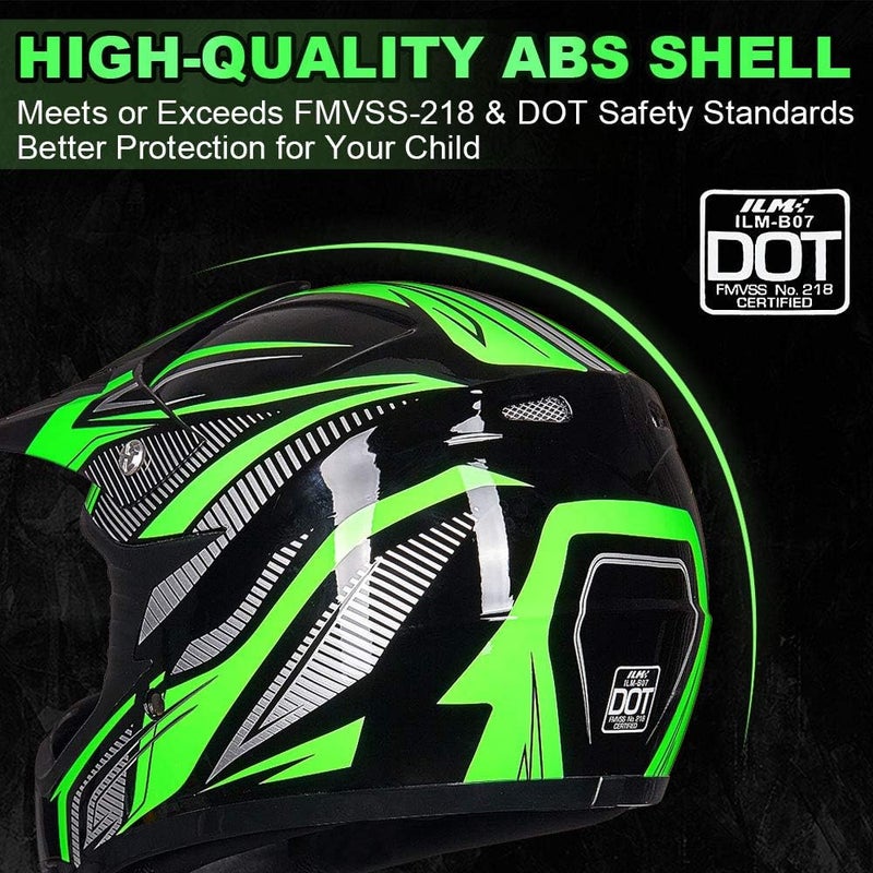 ILM Youth Kids ATV Motocross Helmet with Goggles and Sports Gloves - DOT Approved - Image 3