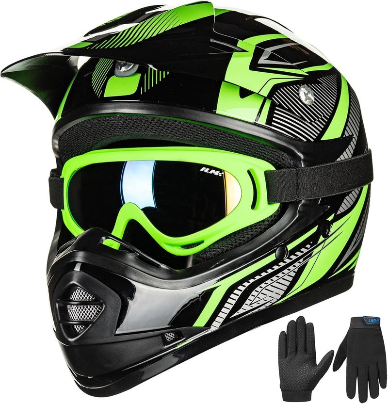 ILM Youth Kids ATV Motocross Helmet with Goggles and Sports Gloves - DOT Approved - Image 1