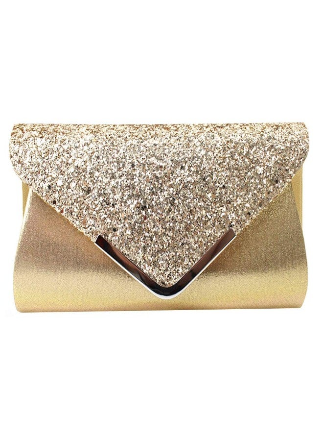 Queena Womens Shiny Glitter Evening Clutch Envelope Handbag Chain Purse for Wedding Party Prom Gift for Mom Wife Girlfriend Gold - Image 1