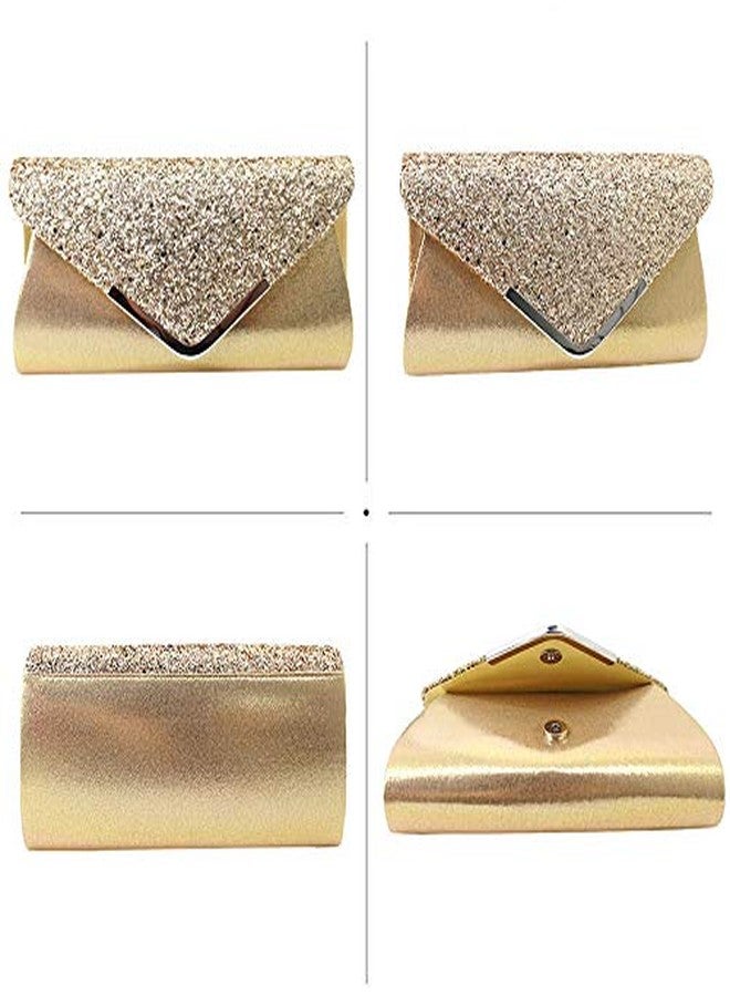 Queena Womens Shiny Glitter Evening Clutch Envelope Handbag Chain Purse for Wedding Party Prom Gift for Mom Wife Girlfriend Gold - Image 3