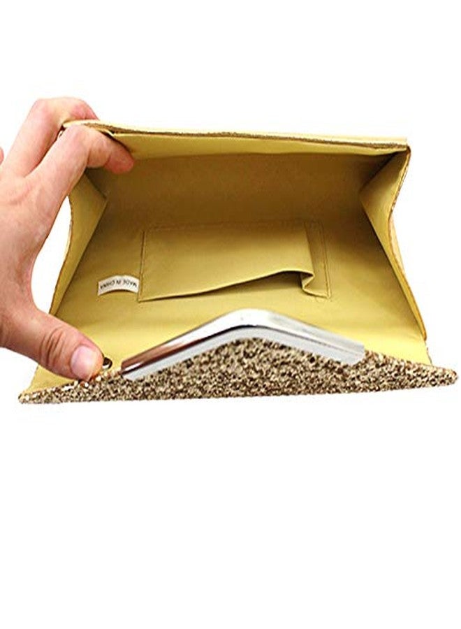 Queena Womens Shiny Glitter Evening Clutch Envelope Handbag Chain Purse for Wedding Party Prom Gift for Mom Wife Girlfriend Gold - Image 4