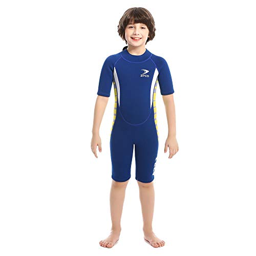 ZCCO 2.5mm Kids Shorty Wetsuit, Boys and Girls Full Body Thermal Neoprene Swimsuit, Back Zip Wet Suit for Scuba Diving, Swimming, Surfing - Image 2